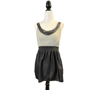 Vintage Grey and Black Charlotte Russe Top - Metallic bottom with Silver Beading